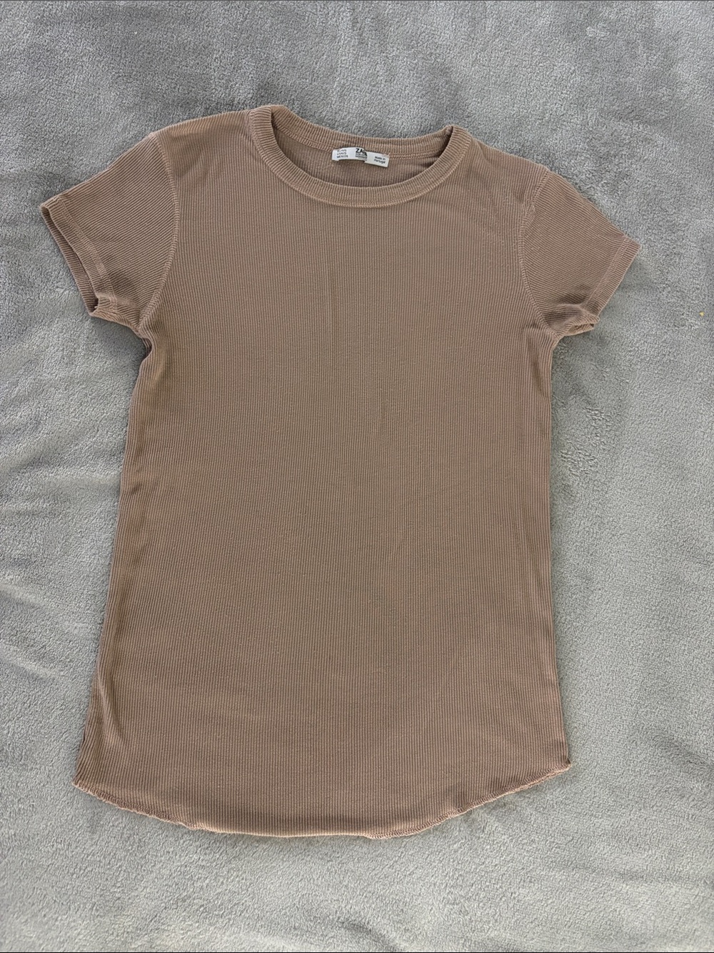 Zara Short Sleeve Ribbed Tee in Light Brown